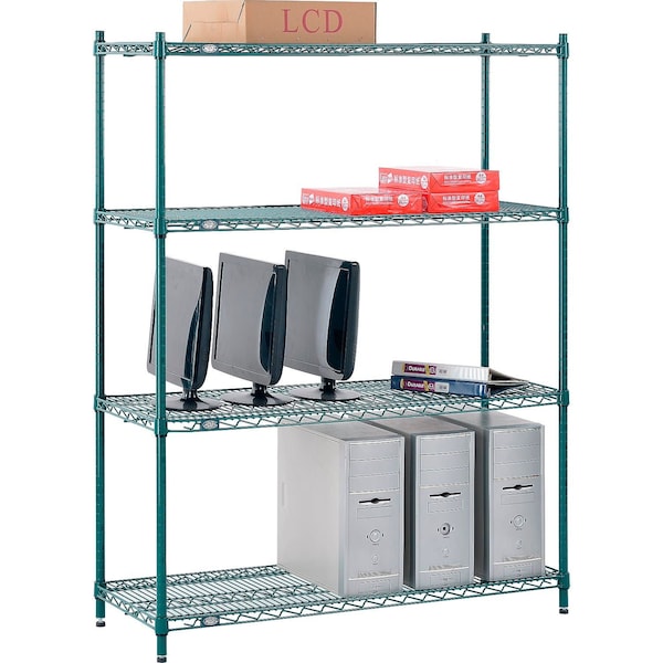 Nexel Poly-Green, 4 Tier, Wire Shelving Starter Unit, 48W x 14D x 63H 14486G - main